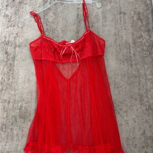 Victoria's Secret Red Sheer Lace Chemise